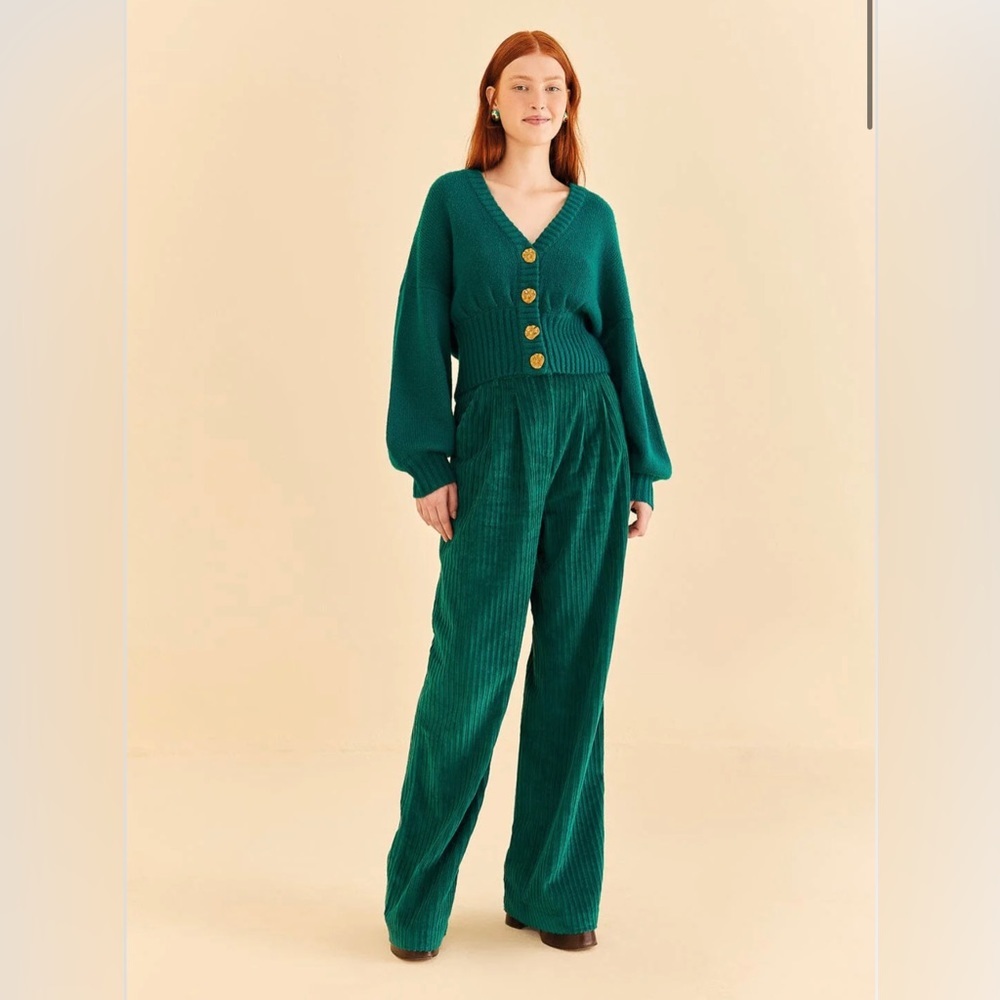 Farm Rio Emerald Corduroy Pants